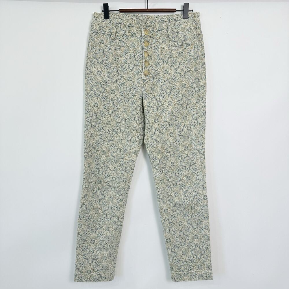 Anthropologie Pilcro High Rise Slim Floral Print Jeans Size 27‎ Crop Button Fly